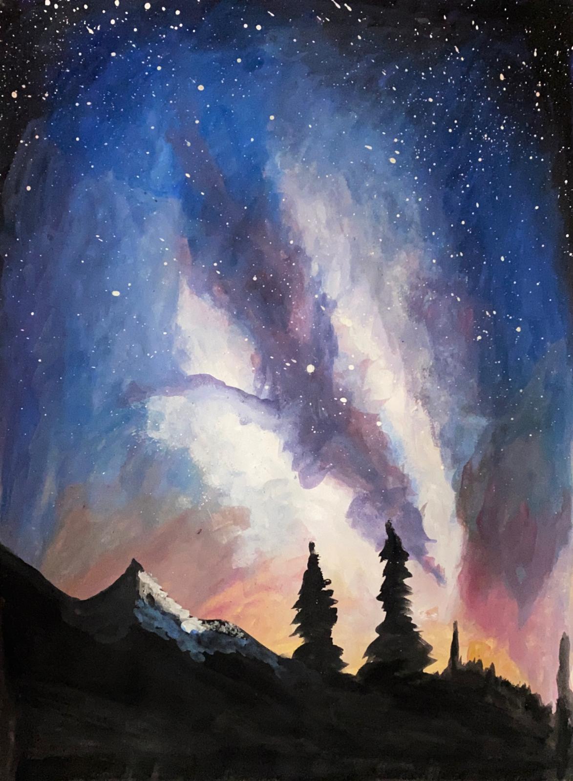 Starry mountain illustration by Tharun Josh