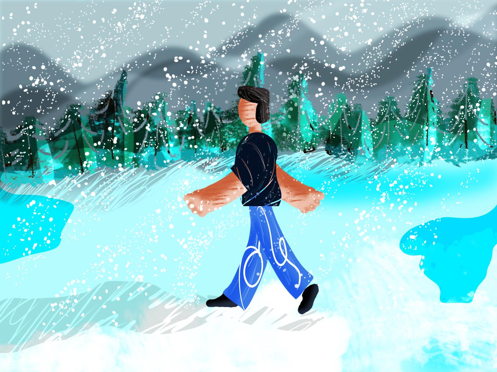 Snowy walk illustration by Tharun Josh